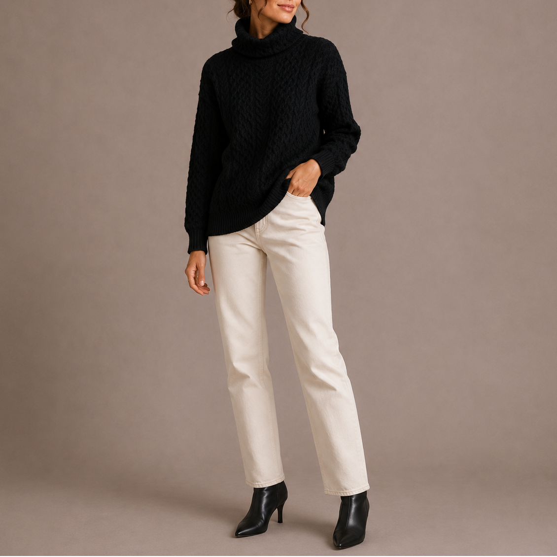 Women’s Cable Knit Turtleneck Jumper – Chunky Winter Jumper – Warm Knitwear UK