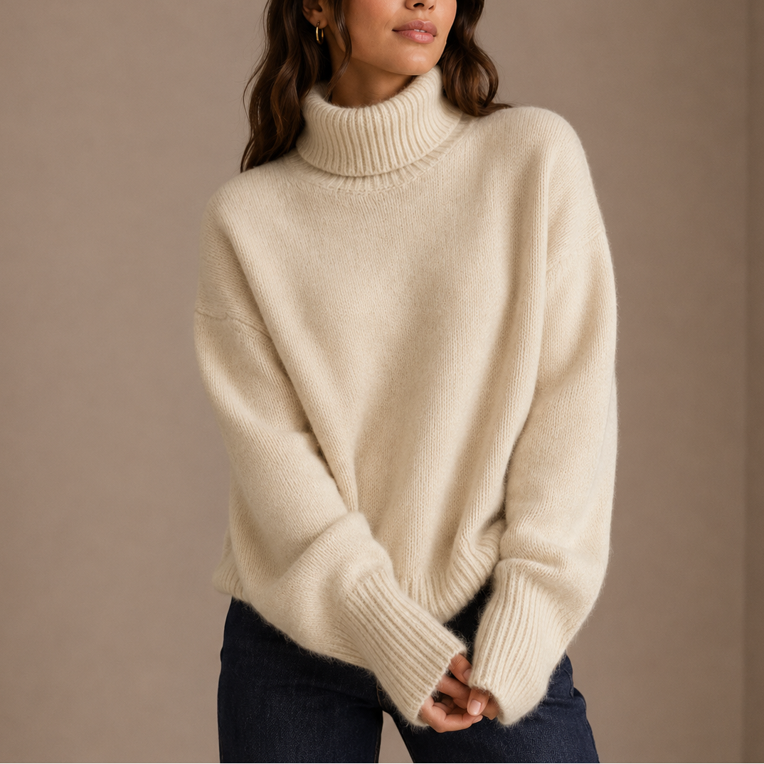 Women’s Oversized Turtleneck Jumper – Soft Relaxed Knit Jumper – Soft Everyday Jumper for Women