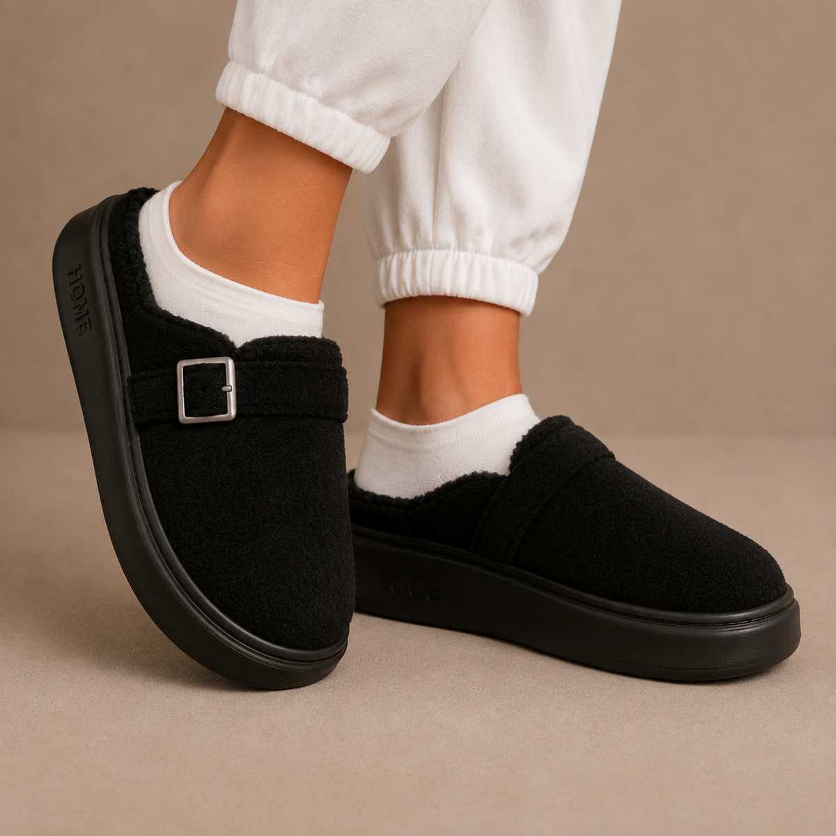Women’s Warm Fleece Slippers – Buckle Cushioned House Shoes – Warm Indoor Footwear