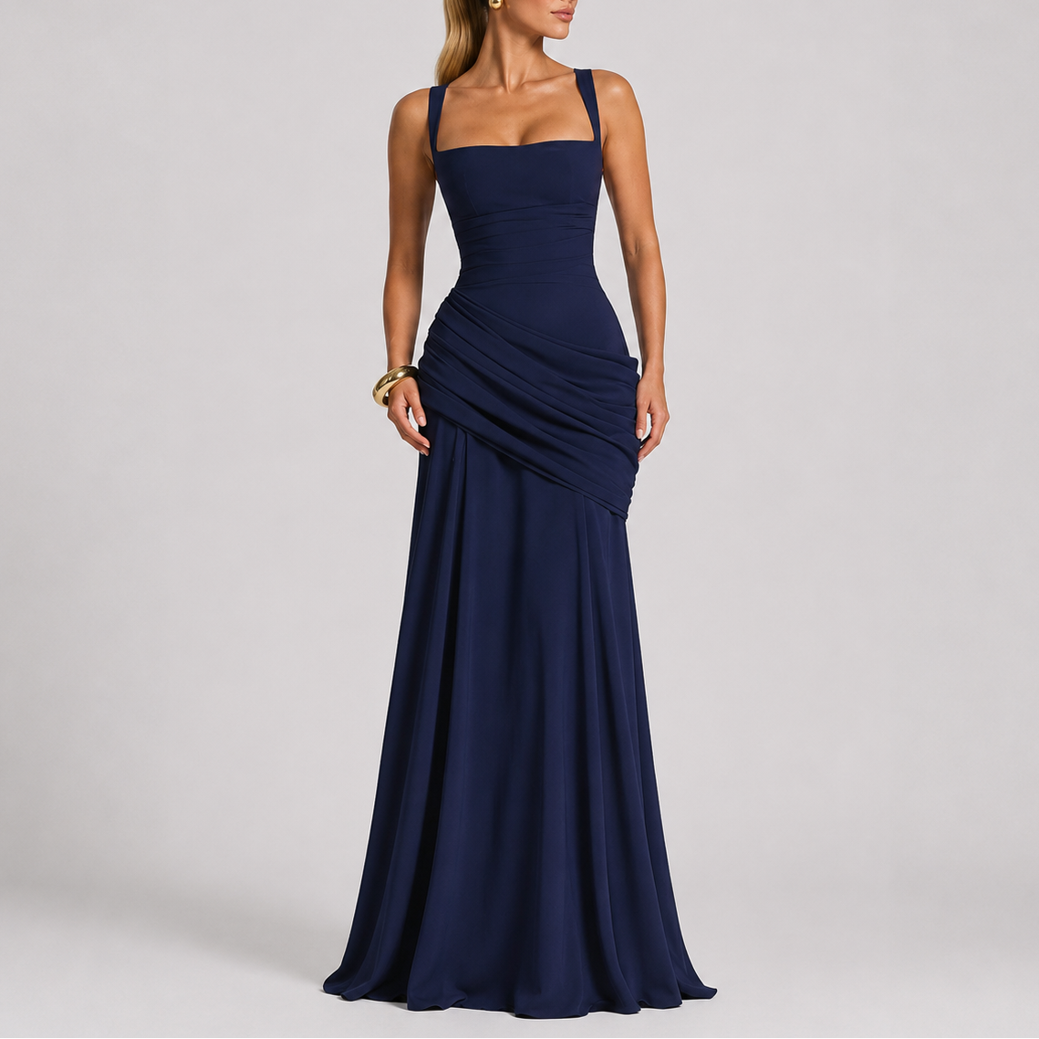 Women’s Stylish Ruched Maxi Evening Dress – Flattering Fit for Women