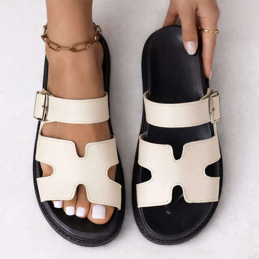 Women's Chunky Platform Sandals | H-Strap Buckle Sliders