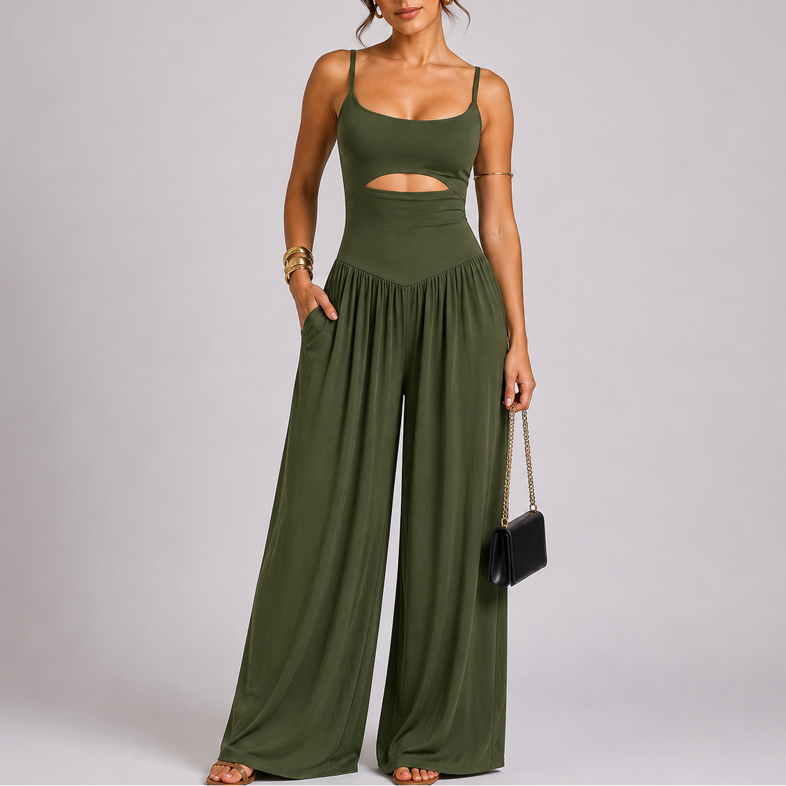 Women’s Stylish Cut-Out Wide Leg Jumpsuit – Effortless Occasion Wear