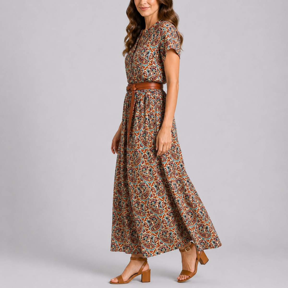 Women’s Paisley Summer Midi Dress – Flattering Fit for Women