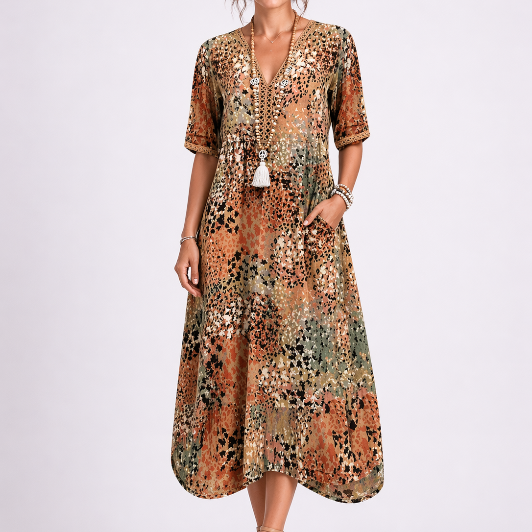 Women’s Summer Floral Midi Dress with V-Neck – Elegant Occasion Wear UK