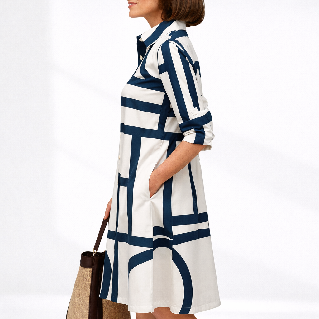 Stylish Geometric Midi Dress – Sophisticated & Timeless – Elegant Occasion Wear UK