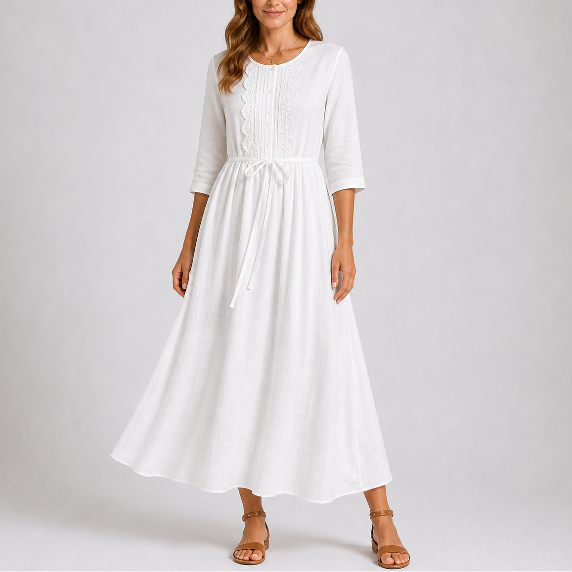 Women’s Summer Midi Dress with Tie Waist and Button Detail – Flattering Fit for Women