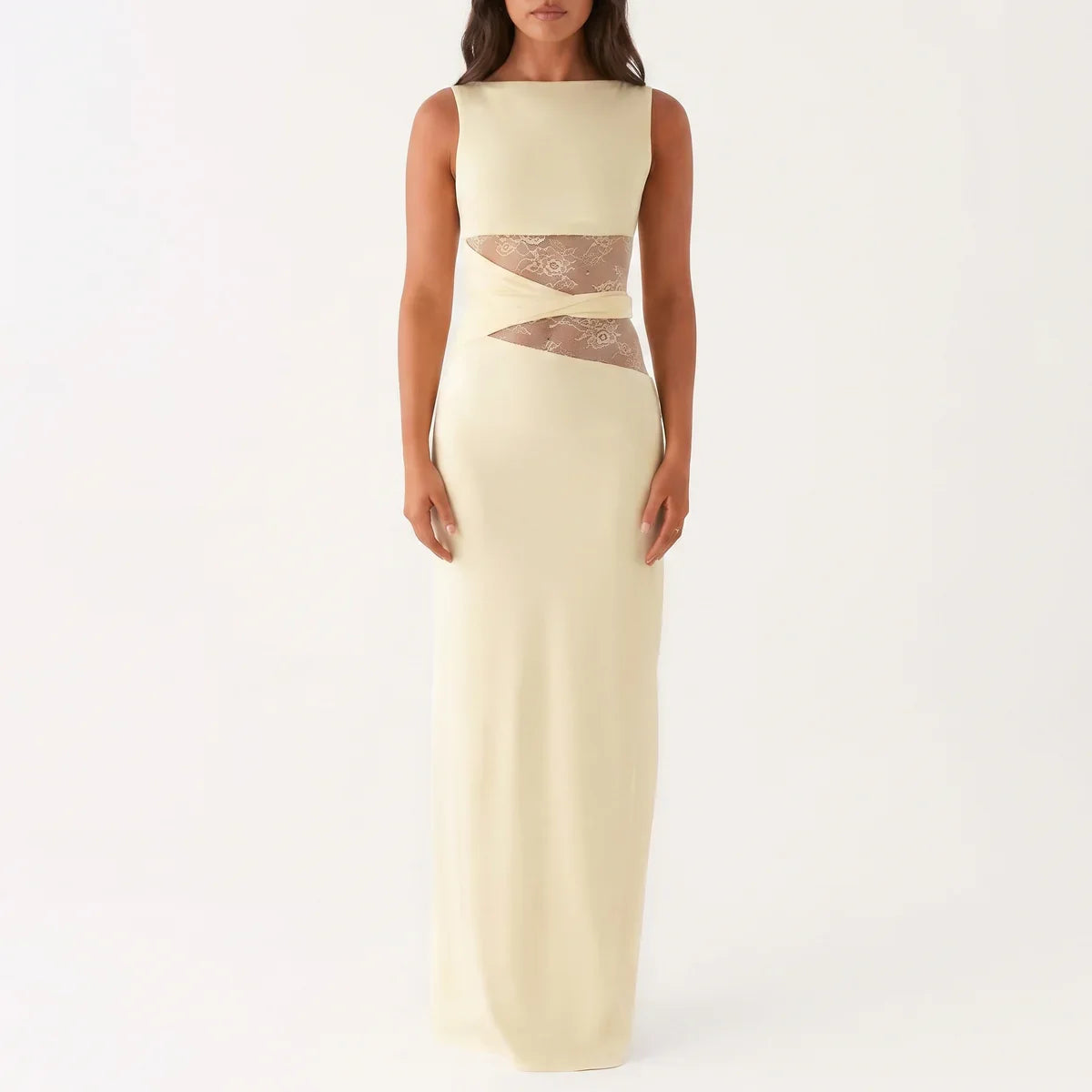 Women's Floral Lace Cut-Out Maxi Dress – Elegant Occasion Wear UK