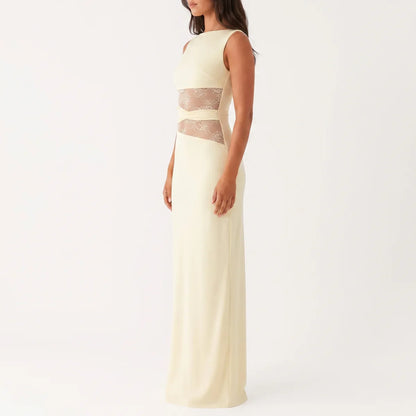 Women's Floral Lace Cut-Out Maxi Dress – Elegant Occasion Wear UK