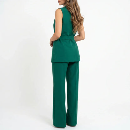 Women's Tailored Two-Piece Suit Set with Belt – Effortless Occasion Wear