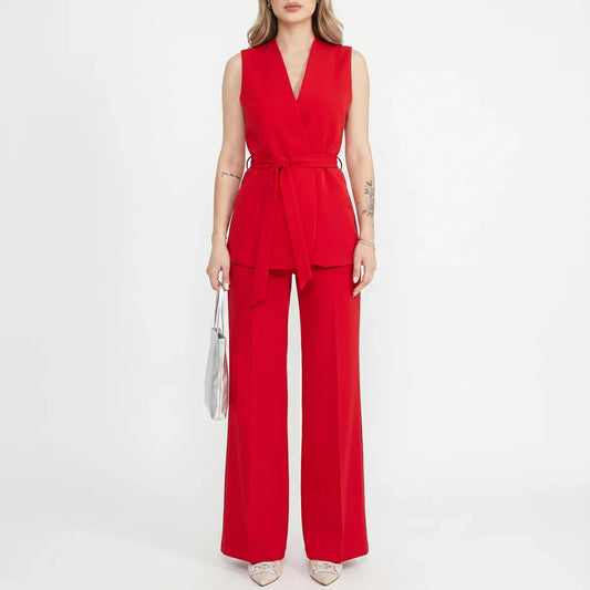 Women's Tailored Two-Piece Suit Set with Belt