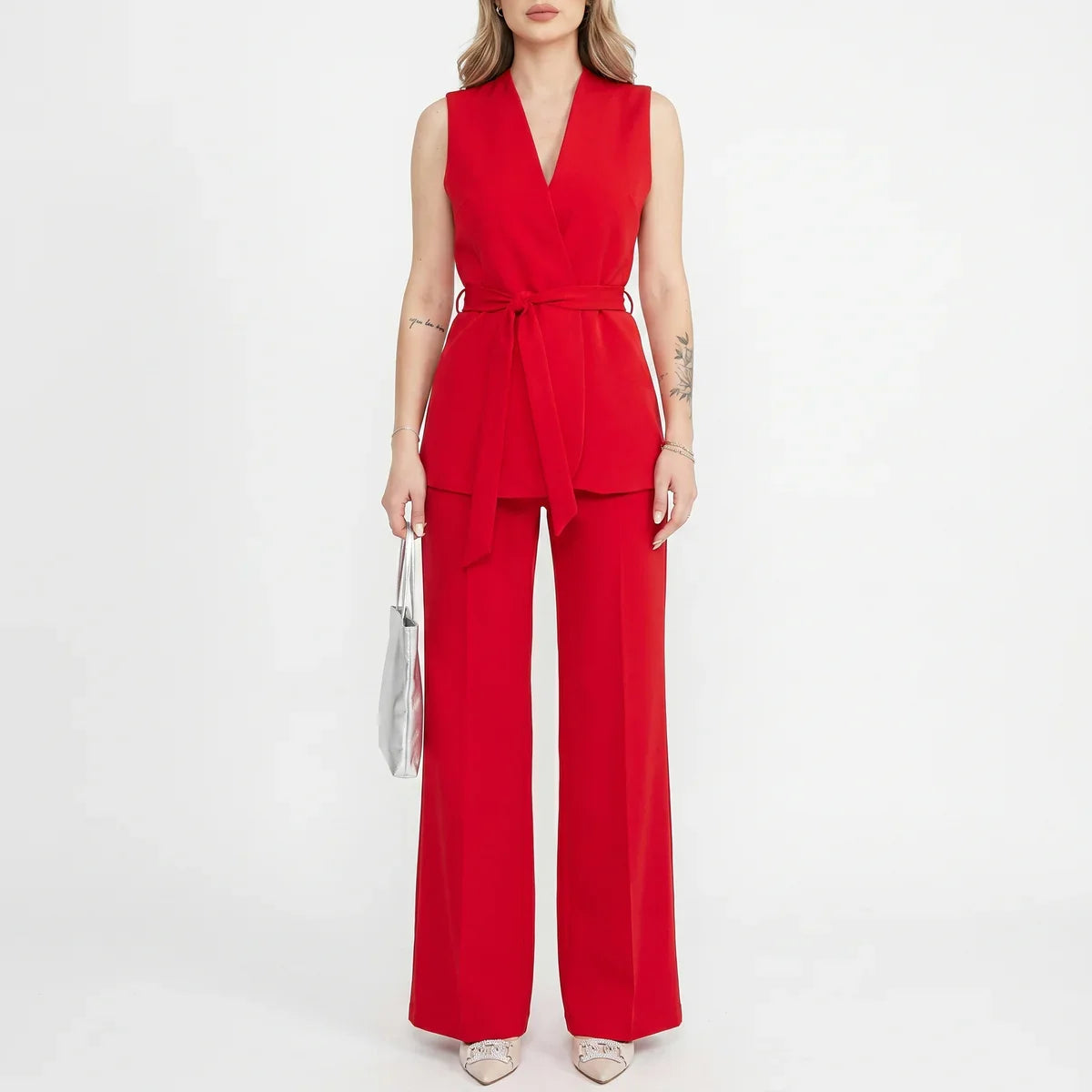 Women's Tailored Two-Piece Suit Set with Belt – Effortless Occasion Wear