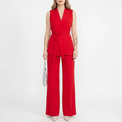 Women's Tailored Two-Piece Suit Set with Belt – Effortless Occasion Wear
