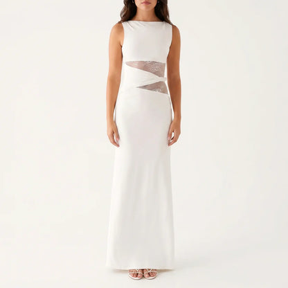 Women's Floral Lace Cut-Out Maxi Dress – Elegant Occasion Wear UK