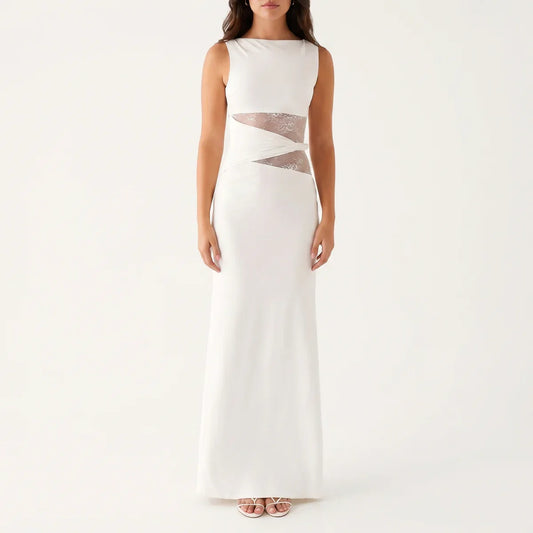 Women's Floral Lace Cut-Out Maxi Dress – Elegant Occasion Wear UK