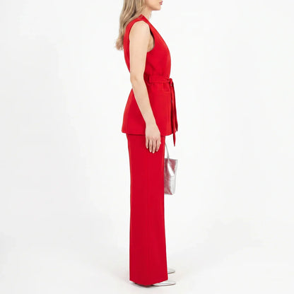 Women's Tailored Two-Piece Suit Set with Belt – Effortless Occasion Wear