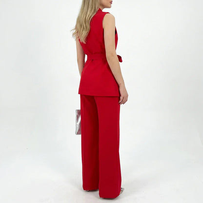 Women's Tailored Two-Piece Suit Set with Belt – Effortless Occasion Wear