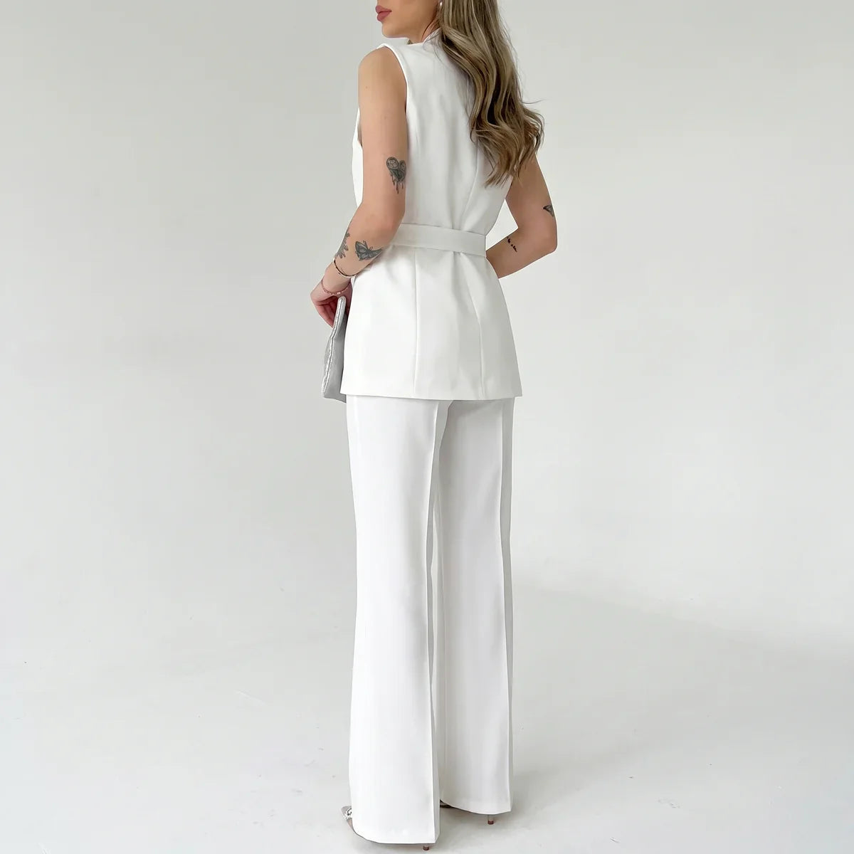 Women's Tailored Two-Piece Suit Set with Belt – Effortless Occasion Wear