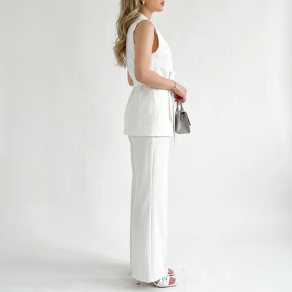 Women's Tailored Two-Piece Suit Set with Belt – Effortless Occasion Wear