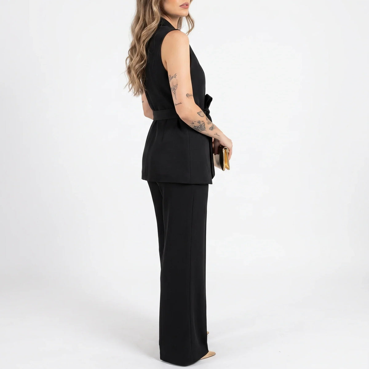 Women's Tailored Two-Piece Suit Set with Belt – Effortless Occasion Wear
