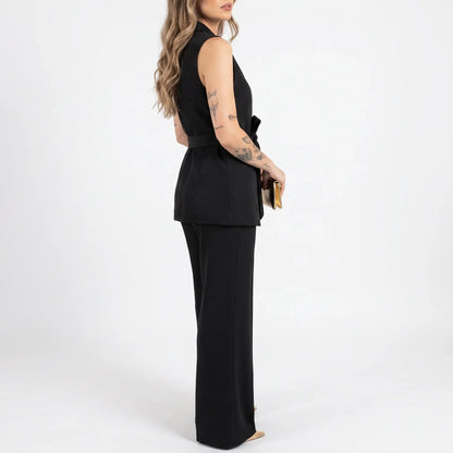 Women's Tailored Two-Piece Suit Set with Belt – Effortless Occasion Wear