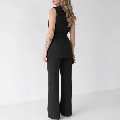 Women's Tailored Two-Piece Suit Set with Belt