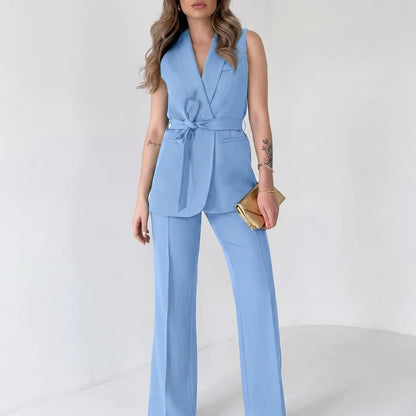 Women's Tailored Two-Piece Suit Set with Belt – Effortless Occasion Wear