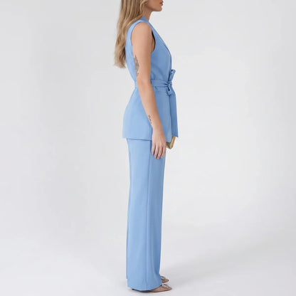 Women's Tailored Two-Piece Suit Set with Belt – Effortless Occasion Wear