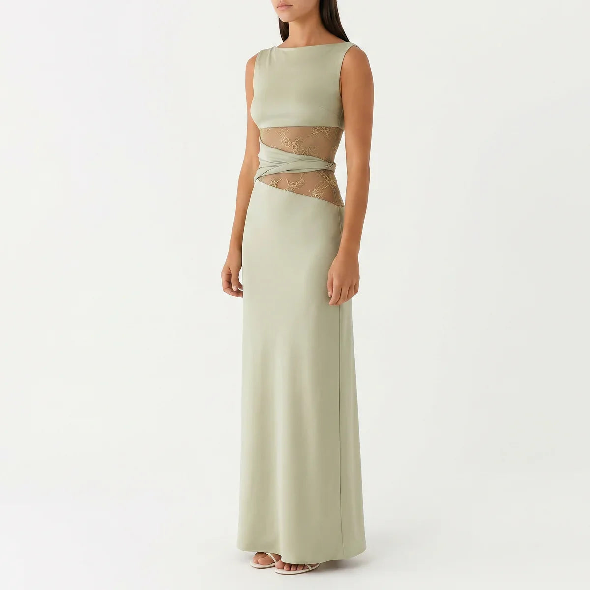 Women's Floral Lace Cut-Out Maxi Dress – Elegant Occasion Wear UK