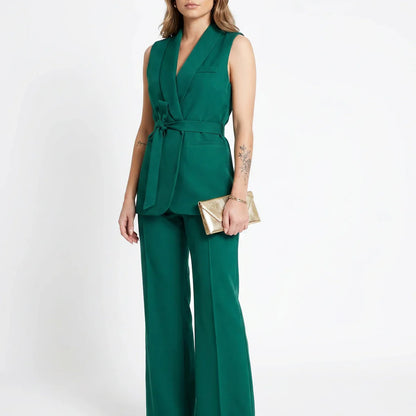 Women's Tailored Two-Piece Suit Set with Belt