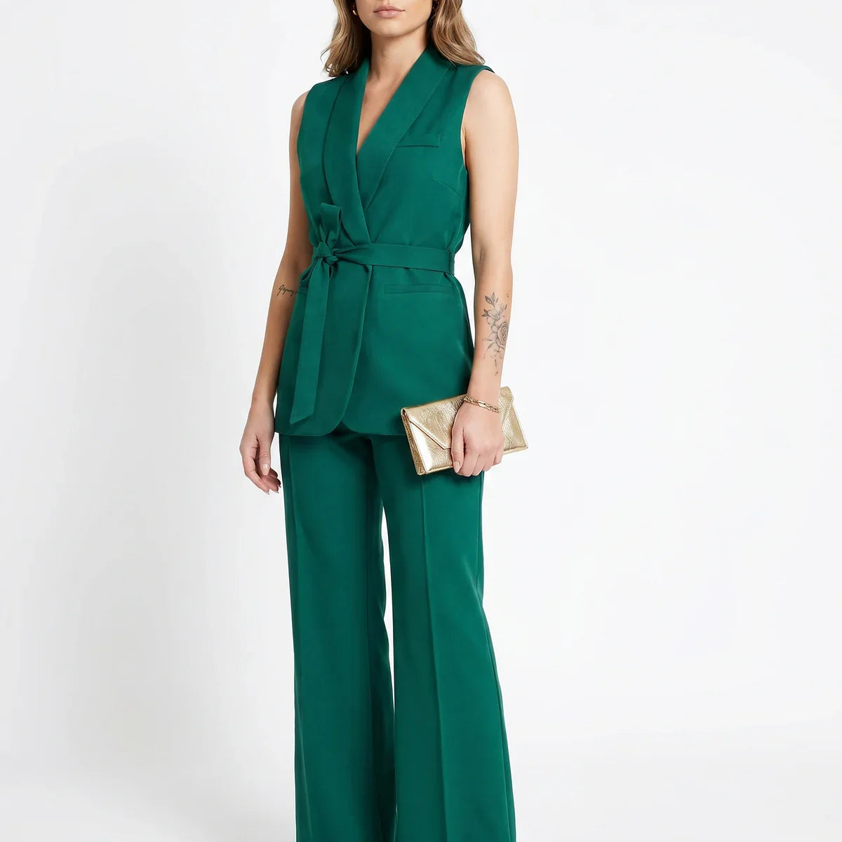 Women's Tailored Two-Piece Suit Set with Belt – Effortless Occasion Wear