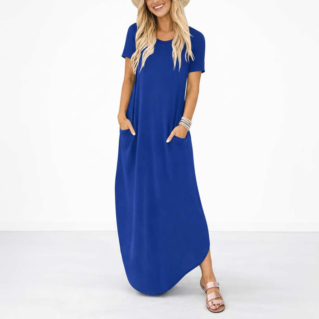 Maxi Dress Women Casual Round Neck Lightweight Summer