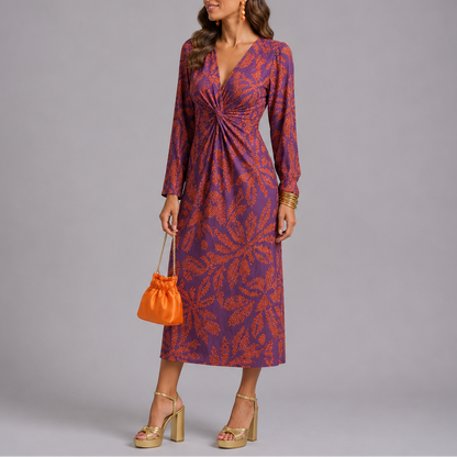Bohemian Floral Twist Midi Dress – Elegant Occasion Wear UK