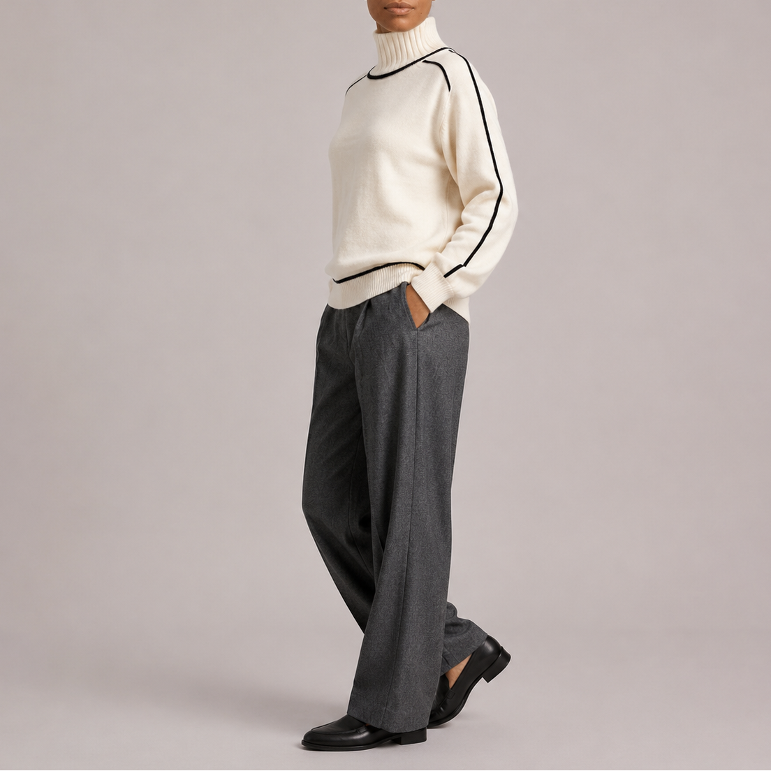 Women’s Turtleneck Jumper – Contrast Trim Knit Jumper – Soft Everyday Jumper for Women