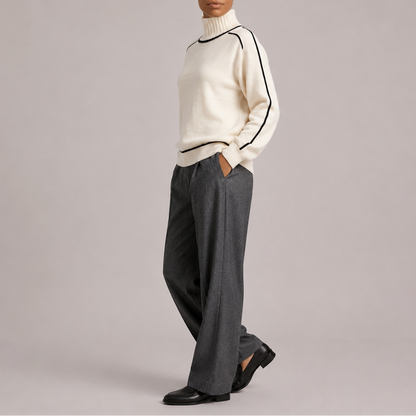 Women’s Turtleneck Jumper – Contrast Trim Knit Jumper – Soft Everyday Jumper for Women