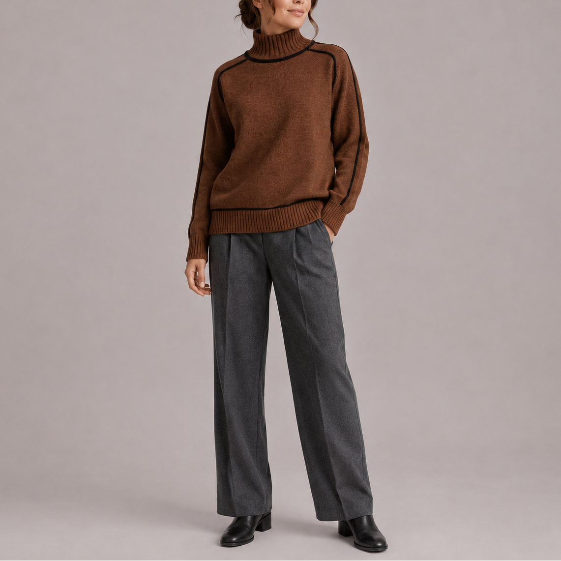 Women’s Turtleneck Jumper – Contrast Trim Knit Jumper – Soft Everyday Jumper for Women