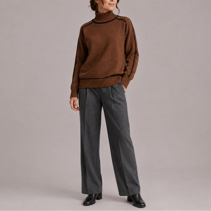 Women’s Turtleneck Jumper – Contrast Trim Knit Jumper – Soft Everyday Jumper for Women