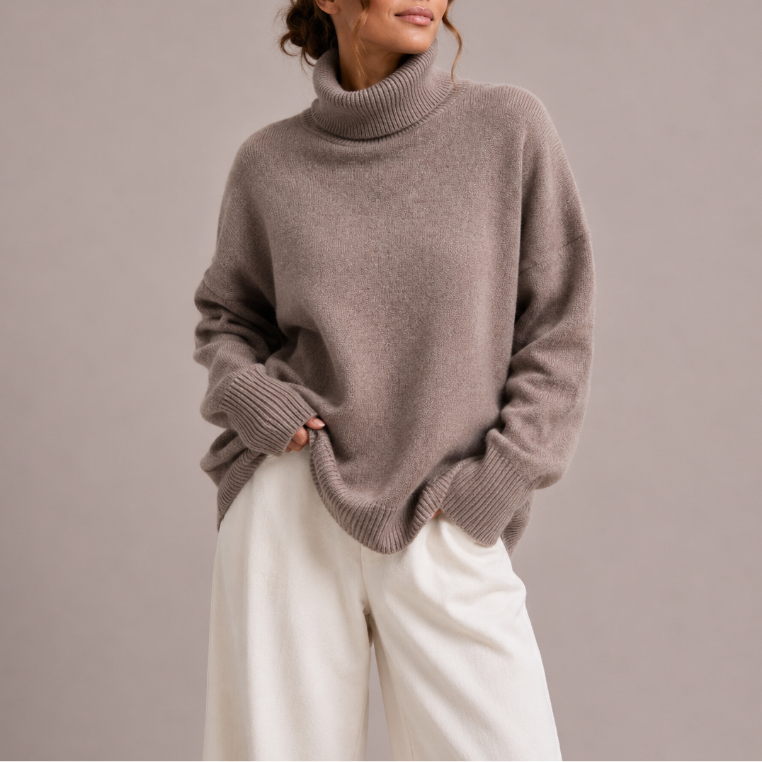 Women’s Oversized Turtleneck Jumper – Relaxed Knit Jumper – Soft Everyday Jumper for Women
