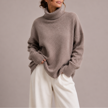 Women’s Oversized Turtleneck Jumper – Relaxed Knit Jumper – Soft Everyday Jumper for Women