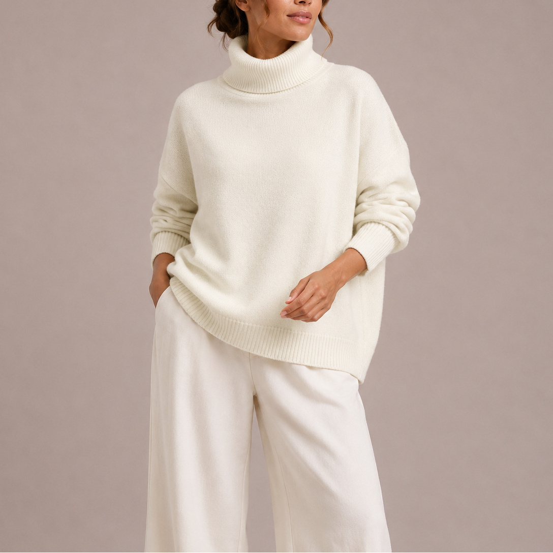Women’s Oversized Turtleneck Jumper – Relaxed Knit Jumper – Soft Everyday Jumper for Women