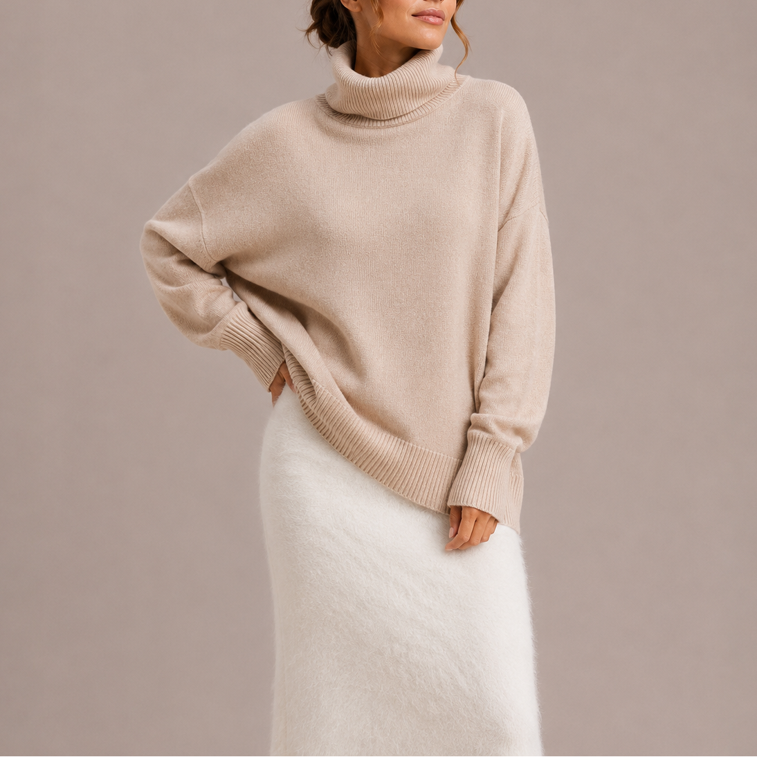 Women’s Oversized Turtleneck Jumper – Relaxed Knit Jumper – Soft Everyday Jumper for Women