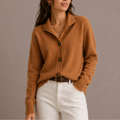 Women’s Collared Knit Cardigan – Soft Button-Up Jumper – Autumn Knit Essential UK