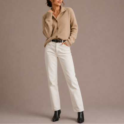 Women’s Collared Knit Cardigan – Soft Button-Up Jumper – Autumn Knit Essential UK