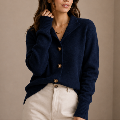 Women’s Collared Knit Cardigan – Soft Button-Up Jumper – Autumn Knit Essential UK