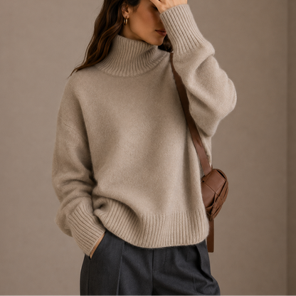 Women’s Oversized Turtleneck Jumper – Soft Relaxed Knit Jumper – Soft Everyday Jumper for Women