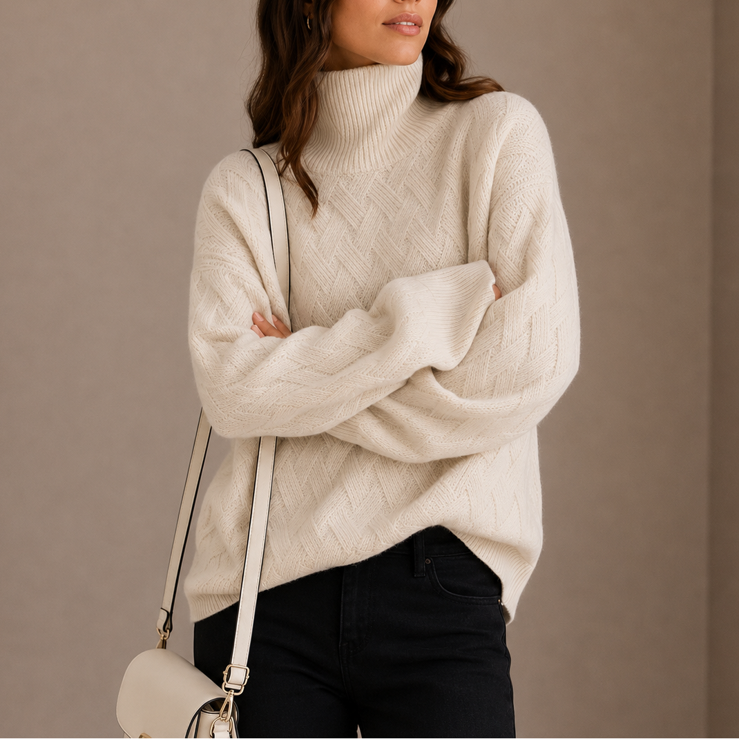 Women’s Textured Turtleneck Jumper – Soft Winter Knit Jumper – Soft Everyday Jumper for Women