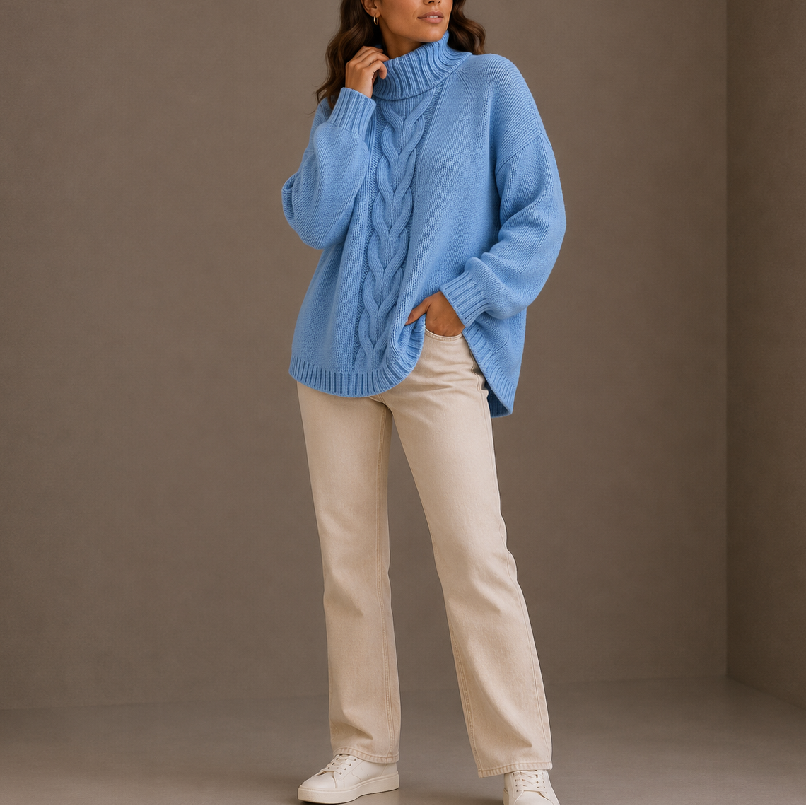 Women’s Cable Knit Turtleneck Jumper – Oversized Winter Jumper – Cosy Autumn Essential