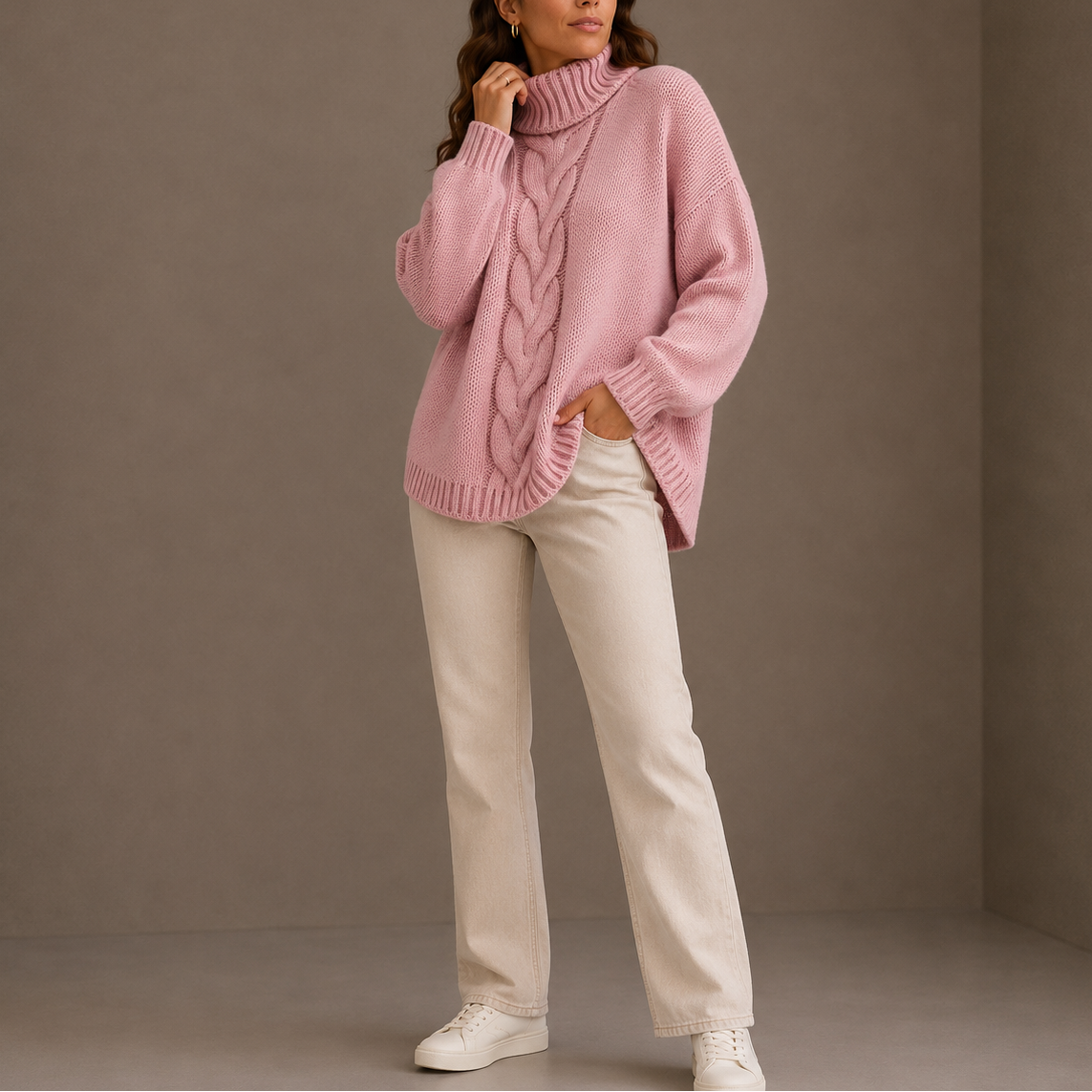 Women’s Cable Knit Turtleneck Jumper – Oversized Winter Jumper – Cosy Autumn Essential