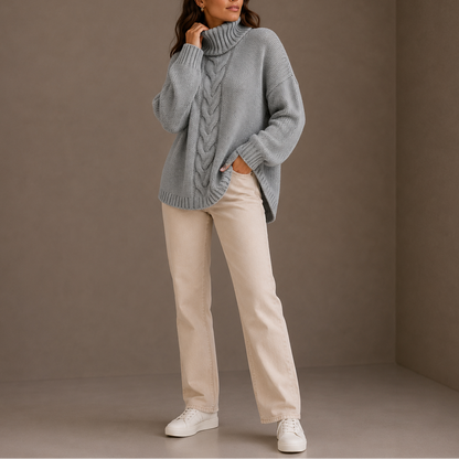 Women’s Cable Knit Turtleneck Jumper – Oversized Winter Jumper – Cosy Autumn Essential