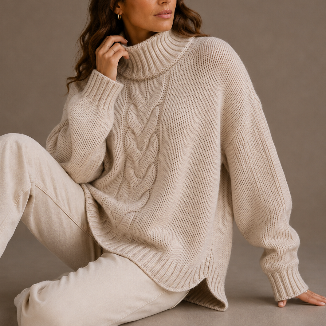 Women’s Cable Knit Turtleneck Jumper – Oversized Winter Jumper – Cosy Autumn Essential