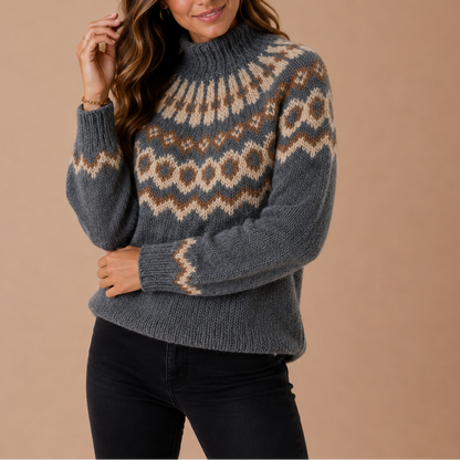 Women’s Fair Isle Turtleneck Jumper – Nordic Winter Knit Jumper – Warm Knitwear UK